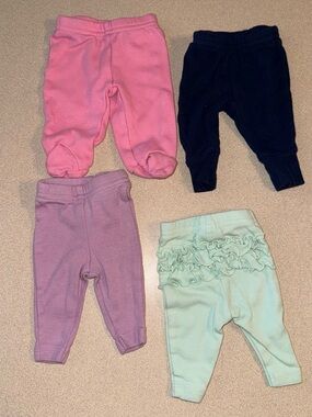4 pair of Carter’s preemie baby girl pants mint, navy, pink, purple